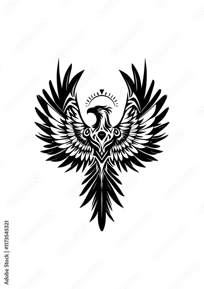 Obraz premium Grace in flight a serene silhouette of a flying bird Free Vector.A Chickadee Bird Silhouette Free Vector.black and white illustration of a bird Pro Vector. 