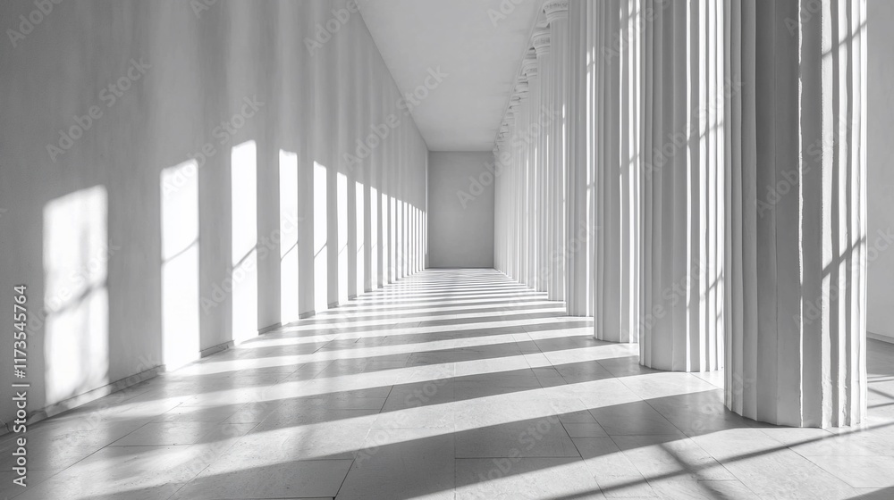 Fototapeta premium Sunlit hallway with classical columns.