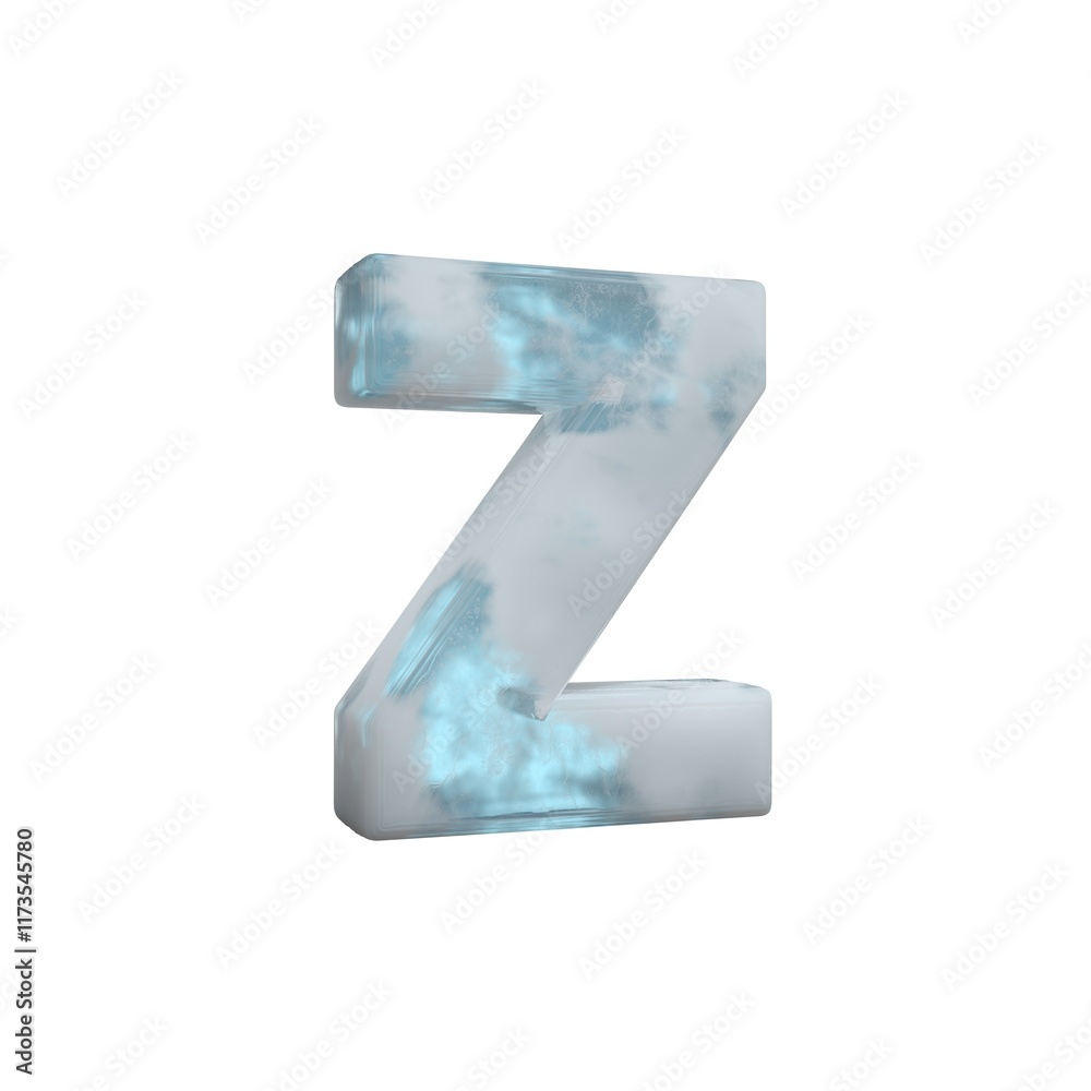 Fototapeta premium 3D Render Frosty ice alphabet Letter Z isolated on white background.