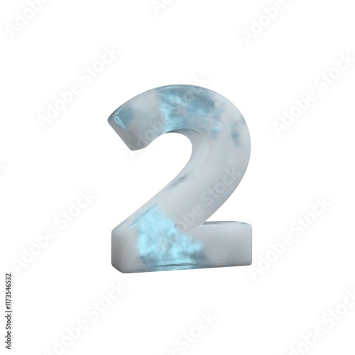 3D Render Frosty ice number 2 isolated on white background.