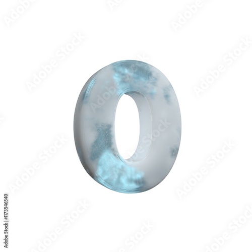 3D Render Frosty ice number 0 isolated on white background.