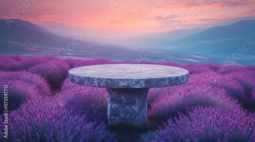 Admiring Lavender Blooms Provence Natural Stone Podium Scenic Landscape Serene View Nature's Beauty