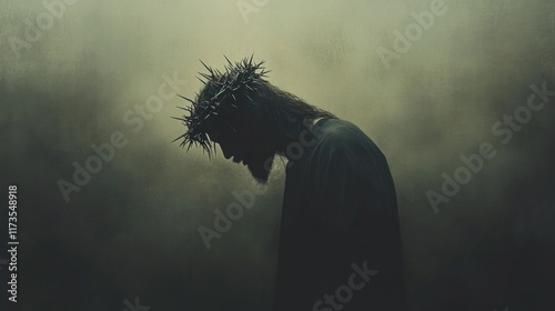 A powerful image of Jesus Christ' silhouette crowned with thorns, conveying anguish and devotion.
