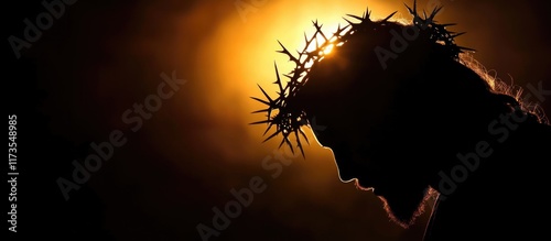 A powerful image of Jesus Christ' silhouette crowned with thorns, conveying anguish and devotion.
