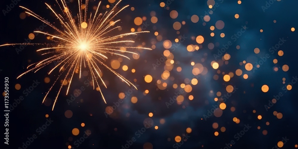 Obraz premium Sparkling Celebration: A mesmerizing firework bursts against a dark, moody sky, creating a magical spectacle of light and color.