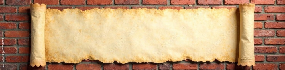 Obraz premium Old parchment scroll with rustic brick border and decorative accents , brick, design