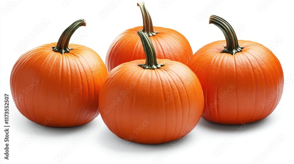 Four orange pumpkins are arranged in a row Four orange pumpkins are arranged in a row