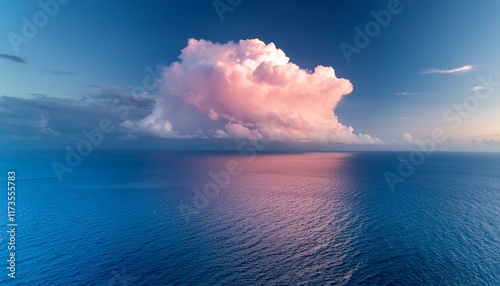 pink cloud over blue ocean dreamy seascape with fluffy clouds peaceful nature scene serene atmosphere summer vacation concept tranquil view for relaxation meditation wellness