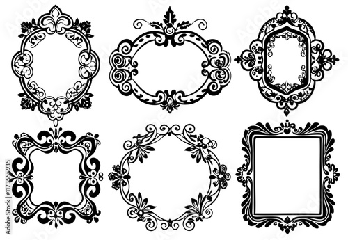 Set of Ornate Black and White Decorative Frames – Vintage Baroque Design