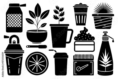 Set of Black and White Everyday Object Silhouettes – Modern Icon Collection