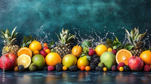 Vibrant Tropical Fruit Splash-  Fresh Oranges, Pineapples, Berries & More photo