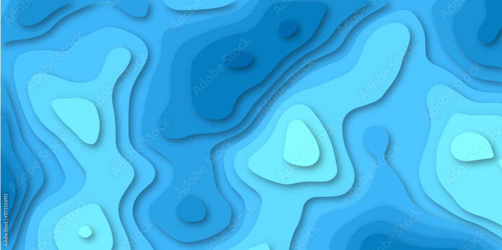 Fototapeta premium Minimalistic modern design for business presentations. paper cut background. Abstract origami wave design. Blue papercut banner design.