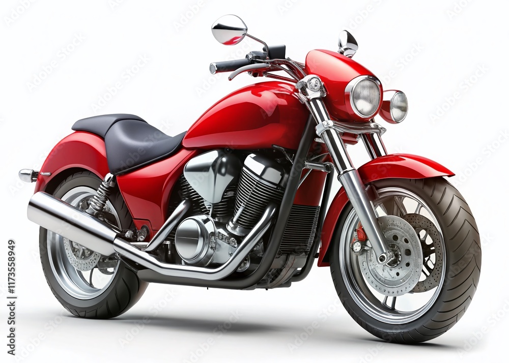 Sleek Red Motorcycle 3D Render, Isolated on White Background Sleek Red Motorcycle 3D Render, Isolated on White Background