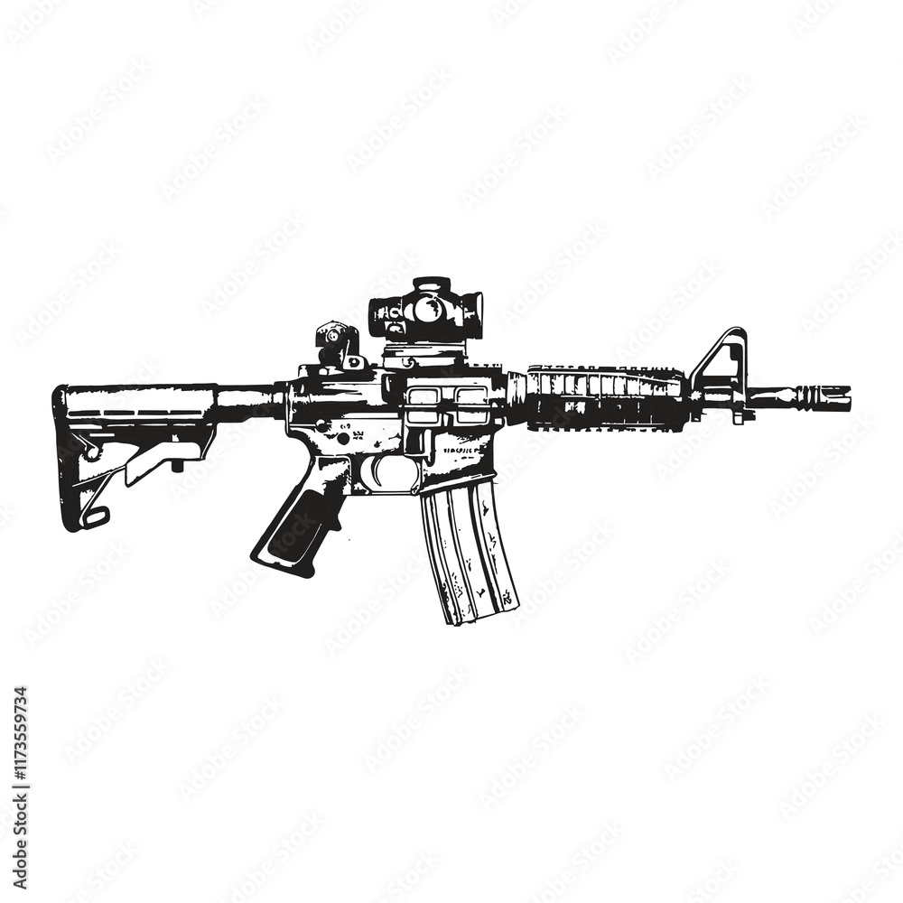 Elegant Silhouette Illustration Of Gun line art Vector Elegant Silhouette Illustration Of Gun line art Vector