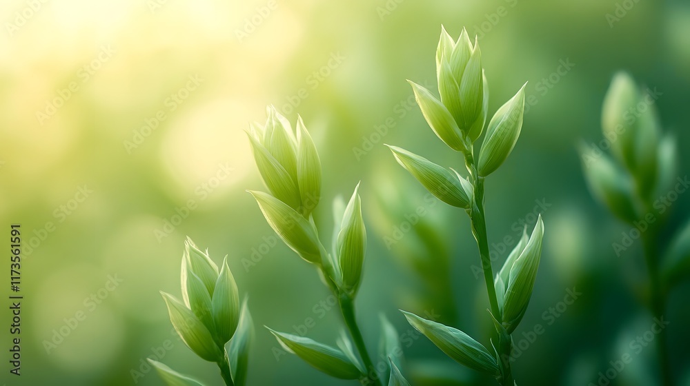 Fototapeta premium Close up of Lush Green Bamboo Shoots Against Soft Nature Background