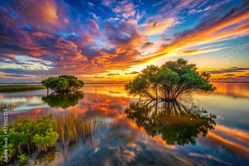 Southwest Florida Coastal Landscape: Stunning Sky Reflection in Calm Waters