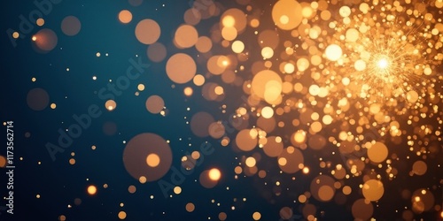 Golden Bokeh Lights: A mesmerizing abstract background of golden bokeh lights scattered against a deep blue backdrop. This enchanting image evokes feelings of warmth, celebration.Christmas, new year, 