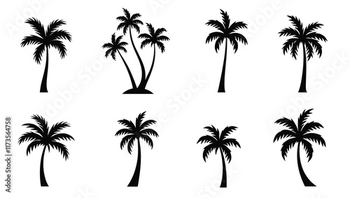 Versatile Black Palm Tree Vectors on Clean White Background