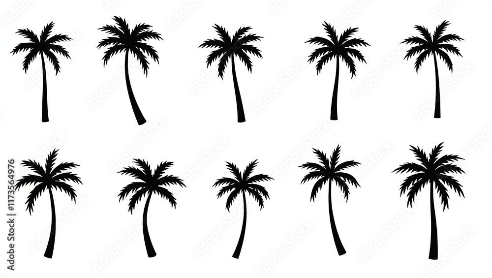 Fototapeta premium Trendy Palm Tree Silhouette Set for Branding and Creativity