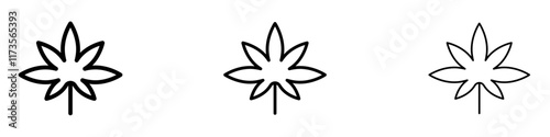 Cannabis leaf icon in tree different line stroke sizes.