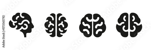 Human brain icon set. Central nervous system, Brains Icon, Human brain icon, simple design, black outline design on white