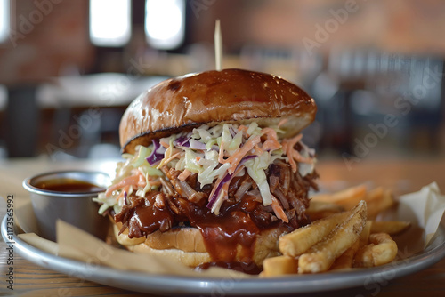 Savory Pulled Pork Sandwich: A Perfect Combo of BBQ and Coleslaw photo