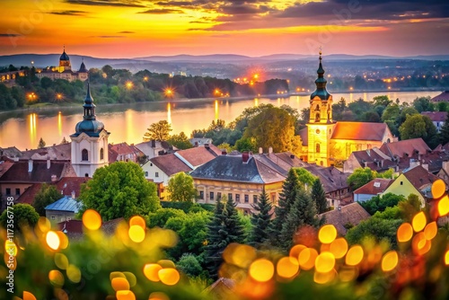 Sremski Karlovci Panoramic View: Charming Danube River Town Bokeh Photography photo