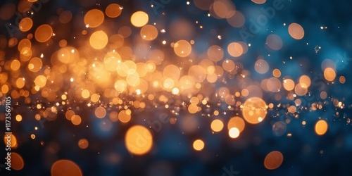 Celestial Sparkles: Abstract bokeh lights in warm amber and cool teal tones, creating a dreamy, ethereal atmosphere. Perfect for backgrounds or design elements. new year, Diwali festival	
