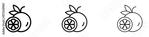 Orange fruit icon in tree different line stroke sizes.