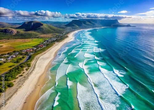 Stunning Aerial View of Noordhoek Beach, Cape Town: Turquoise Waters & Pristine White Sand photo