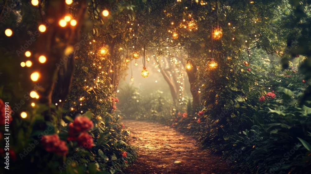 Naklejka premium there is a pathway with stairs and flowers in the middle, beautiful render of a fairytale, enchanted magical fantasy