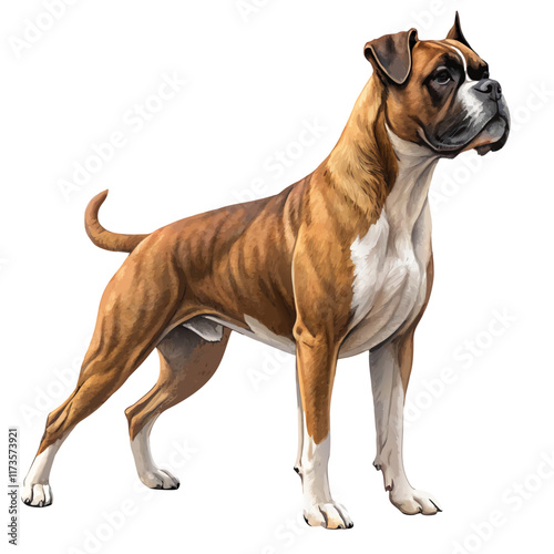 A full-body illustration of a muscular Boxer dog, showcasing its strong and athletic build.
