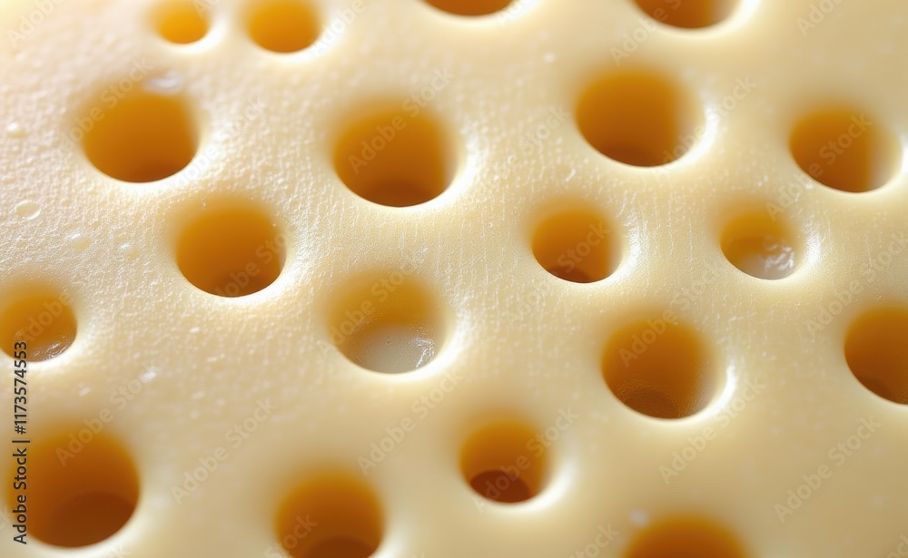 A close-up of Swiss cheese, showcasing its characteristic large holes and golden-yellow hue.