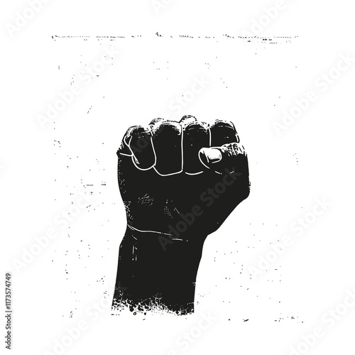 Black silhouette of a male rising fist on a white background Vector