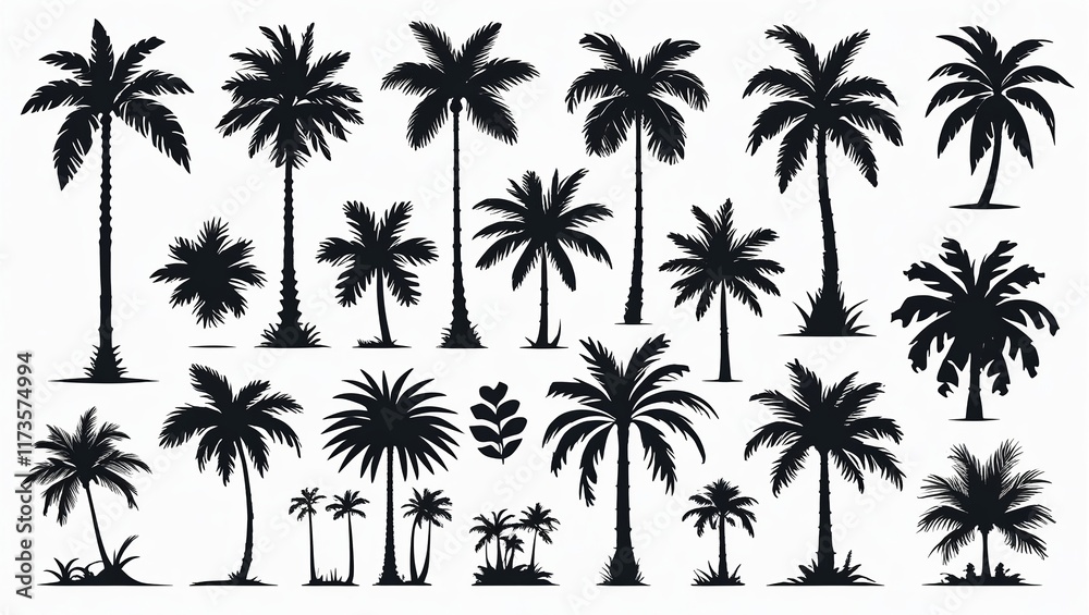Fototapeta premium Stylish Vector Palm Tree Set for Graphic Designers