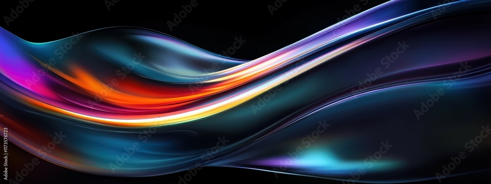 Abstract waves, vibrant colors, neon glow, fluid shapes, cosmic background, dark space, crescent moon, dynamic curves, gradient hues, purple and blue tones, iridescent effect, smooth textures, digital Abstract waves, vibrant colors, neon glow, fluid shapes, cosmic background, dark space, crescent moon, dynamic curves, gradient hues, purple and blue tones, iridescent effect, smooth textures, digital