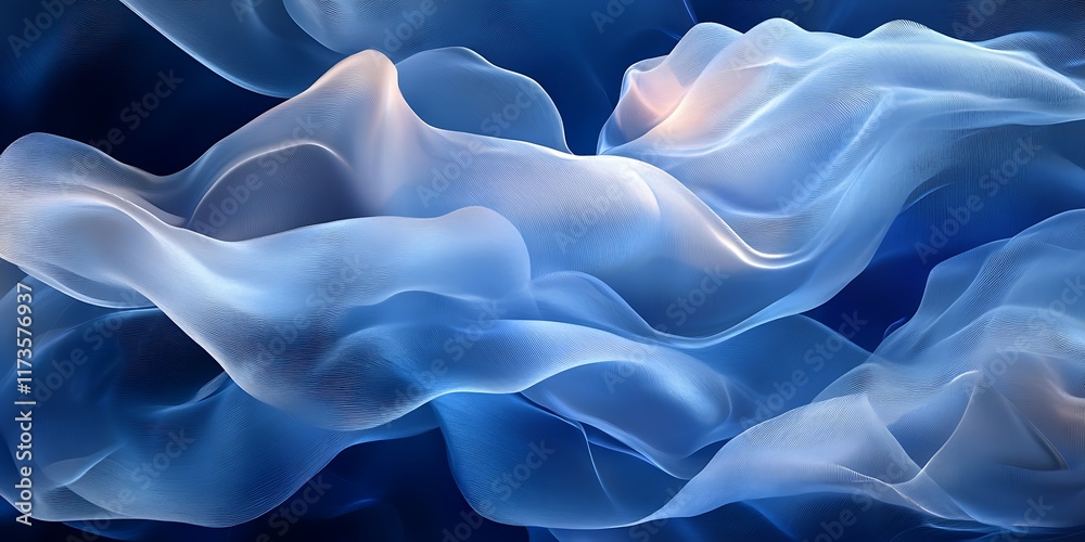 Fototapeta premium Blue fabric waves, abstract background, flowing design, digital art, website banner.
