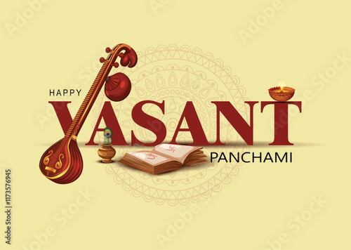 Sarasvati for happy Vasant Panchami Puja of India. abstract vector illustration design
