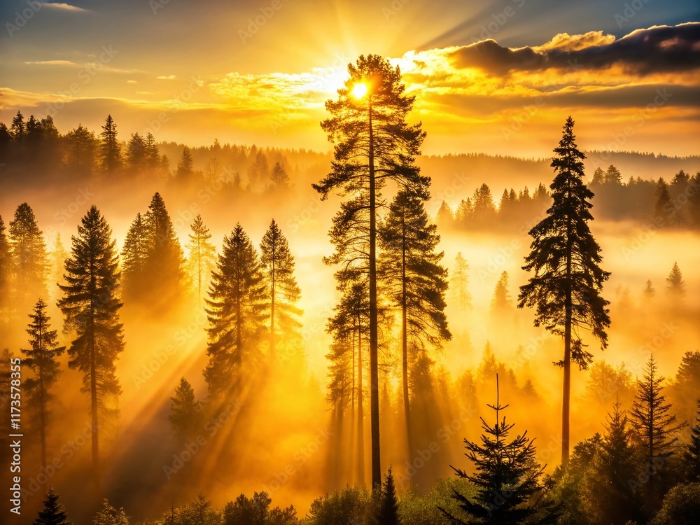 Sunlit Pine Tree Silhouettes: Majestic Forest Backlighting Photography Sunlit Pine Tree Silhouettes: Majestic Forest Backlighting Photography