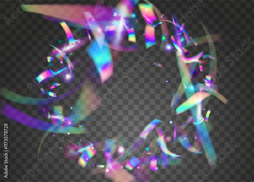 Disco Ribbon. Foil Texture. Rainbow Tinsel. Glare Christmas Serpentine. Digital Design. 3d Effect. Carnaval Background. Blue Laser Burst. Purple Disco Ribbon