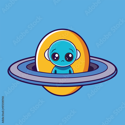 Cute Alien In Space Cartoon Vector Icon Illustration