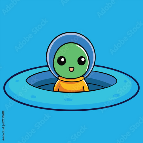 Cute Alien In Space Cartoon Vector Icon Illustration