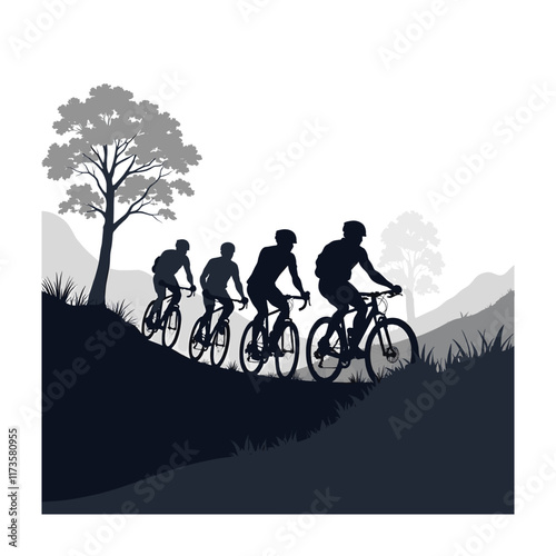 Mountain bike silhouette stock illustration, bike Lover vector graphic design, Cyclist silhouettes vector illustration