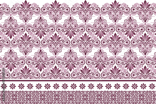 abstract seamless floral pattern with border design featuring vintage botanical and ethnic geometric motifs for fabric, textile, wallpaper, and fashion accessories