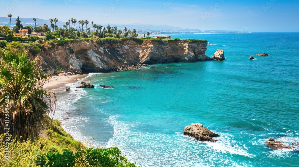 Obraz premium Stunning Coastal View: Turquoise Waters and Dramatic Cliffs