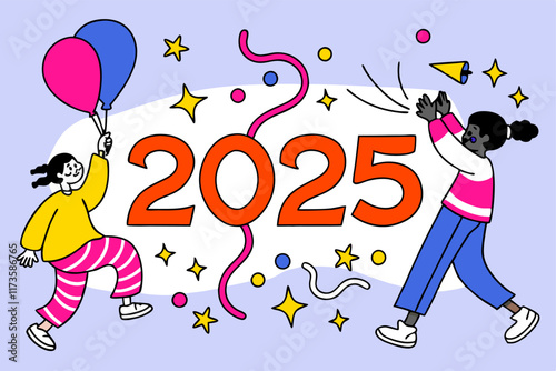 Happy New Year 2025 Illustration: Colorful.