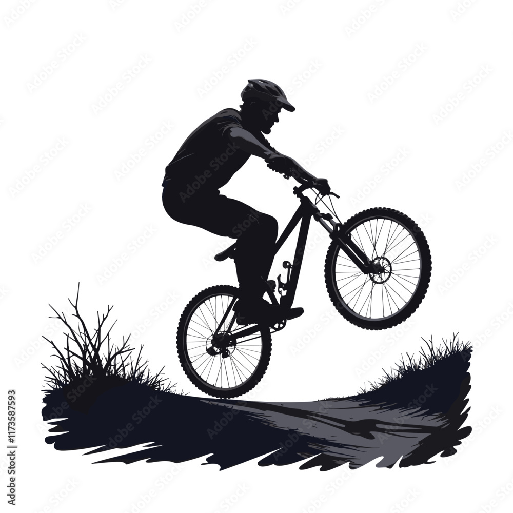 Naklejka premium Mountain bike silhouette stock illustration, bike Lover vector graphic design, Cyclist silhouettes vector illustration
