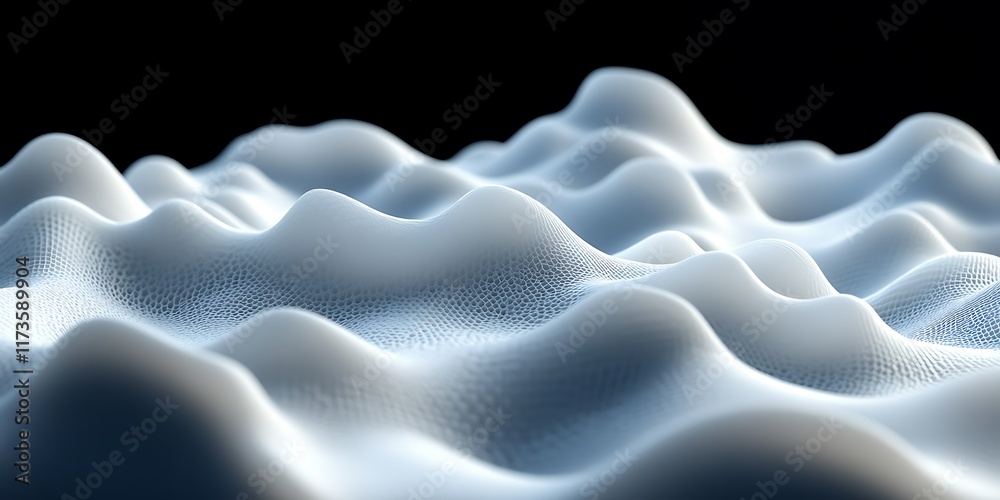 Obraz premium Abstract white waves, digital landscape, dark background, design element.