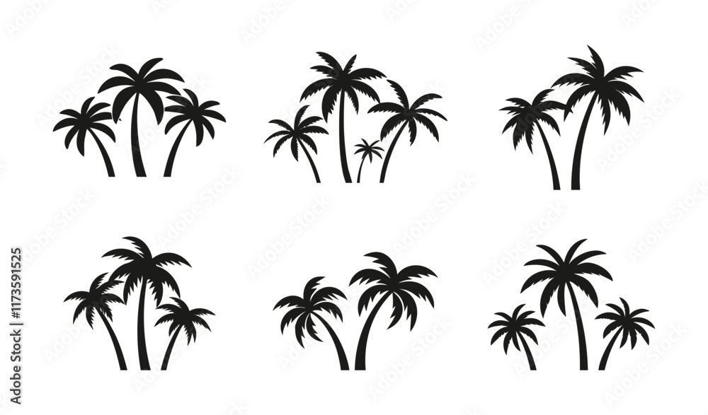 Fototapeta premium palm tree set silhouettes, palm tree vector illustration 