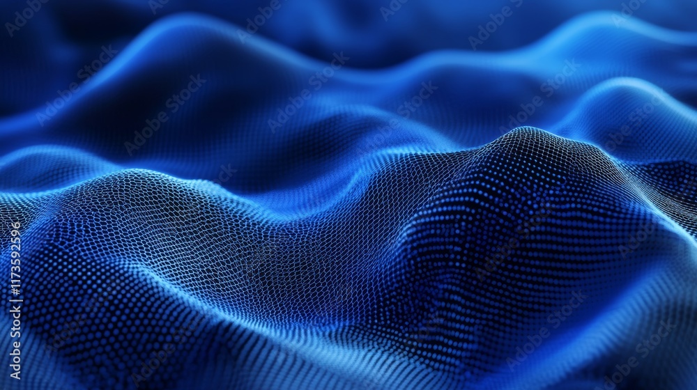 Naklejka premium Blue abstract background with mesh, wavy cloth, and smooth lines